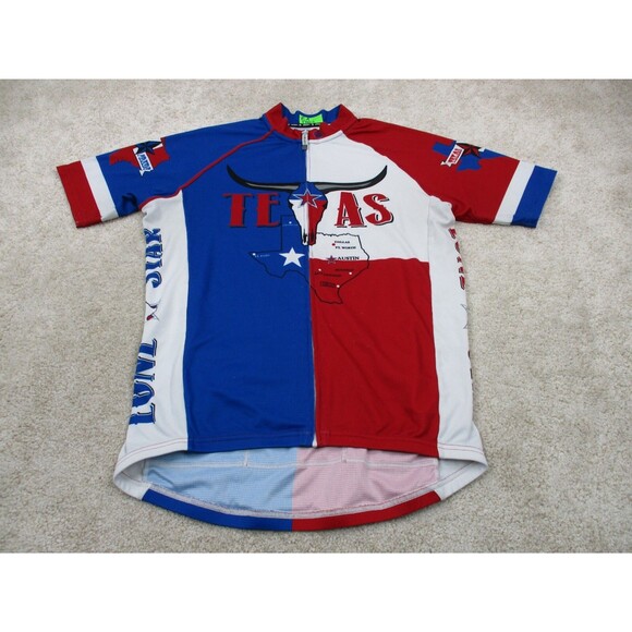 Canari Cycling Jersey Mens Large L Texas Red Blue Pockets Zip Bike Shirt * - Picture 1 of 15